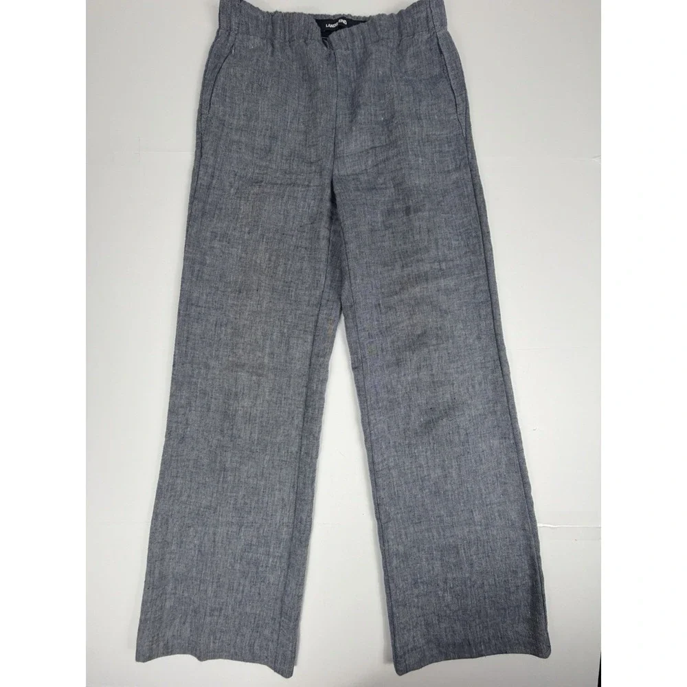 Lands' End Womens Size 4 Blue Linen Blend Wide Leg Pull On Pants Mid Rise - Picture 2 of 8